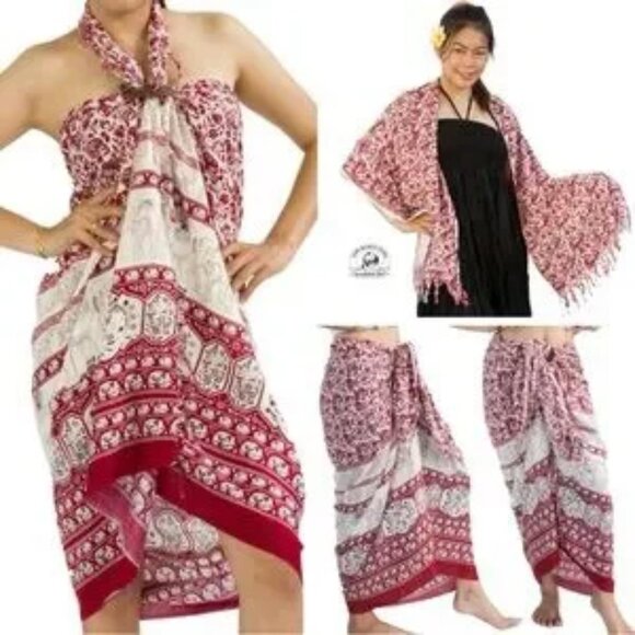 NEW Pink Thai Elephant Print Sarong Beach Wrap 62"x 47" - Picture 1 of 7